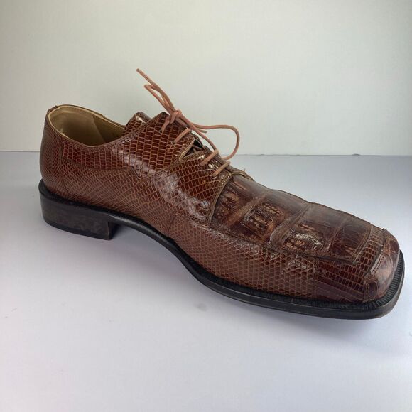 David Eden Crocodile Lizard Skin Men’s Size 13 Brown Red Leather Oxfords Shoes - Picture 4 of 6